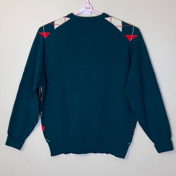 The Scotch House 100% Lambswool Argyle Wool Sweater - Men's Size 44 - Green Red - Picture 5 of 12